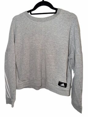 Womens Adidas Crewneck Cropped Lg Grey Sweatshirt w/ white signature stripes ln